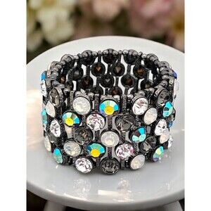 New Kirks Folly Crystal Stretch Bracelet Crystals Hematite Tone 8M